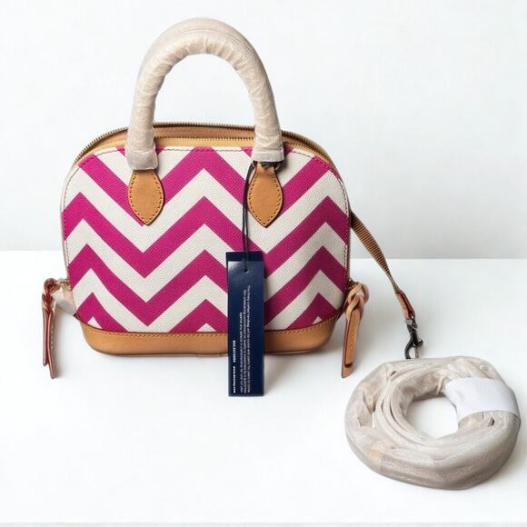 Dooney & Bourke Bitsy Bag Chevron Fuchsia Pink Canvas Leather Satchel NWT - Picture 3 of 8